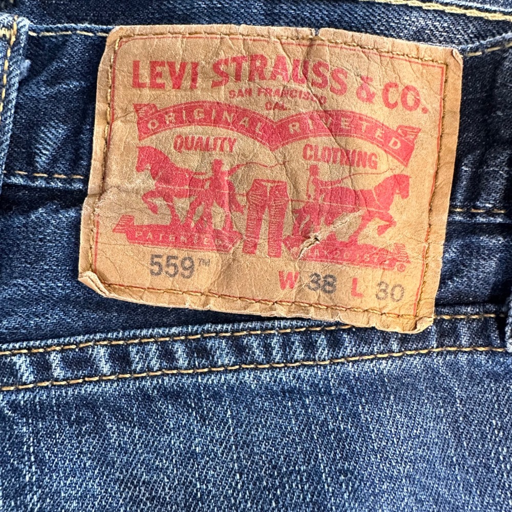 Levi's 559 Relaxed Straight Jeans Mens 38x30 Blue Dark Wash Clasic Denim‎ - Picture 4 of 12